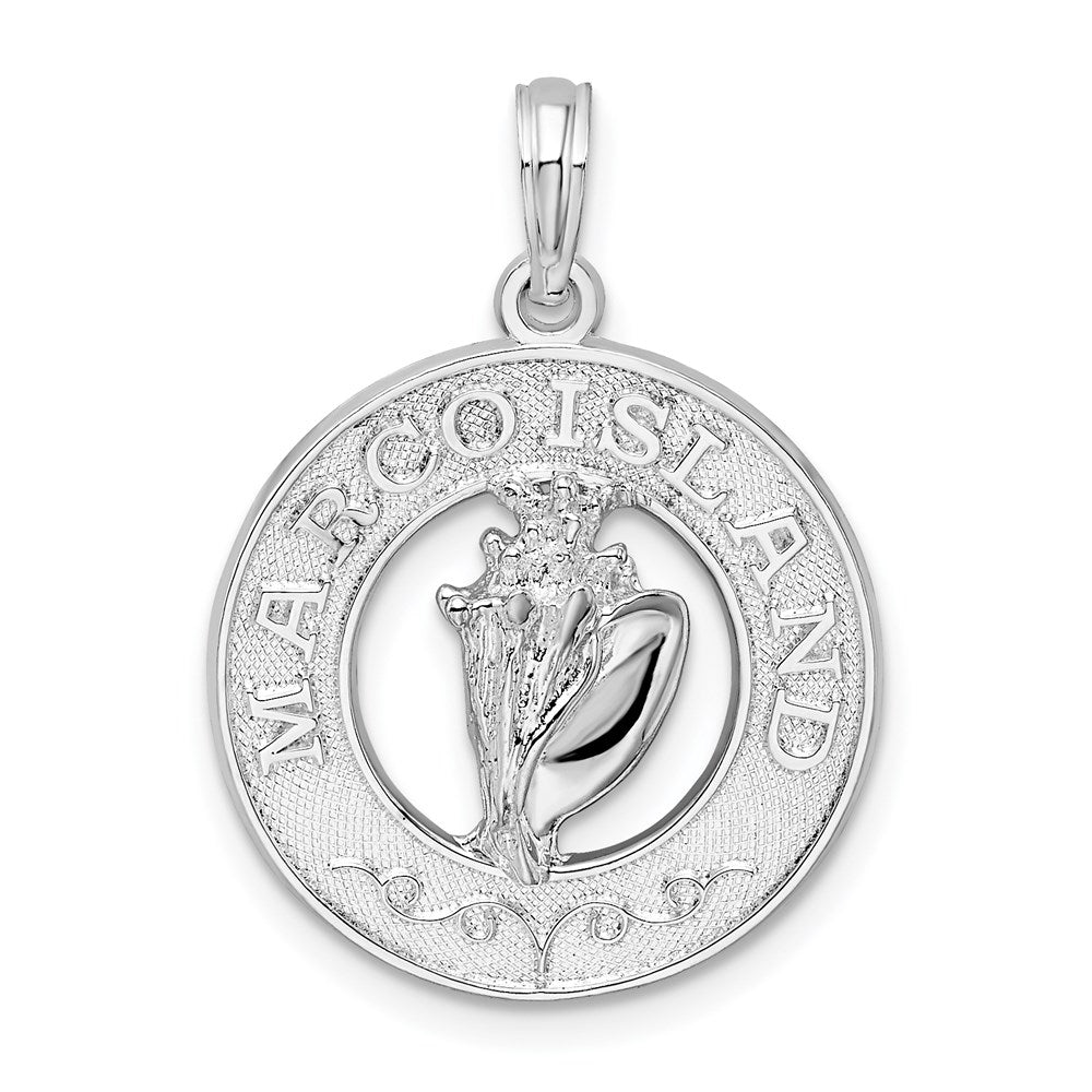 Sterling Silver De-Ani Rhodium-Plated Polished Marco Island With Shell Pendant