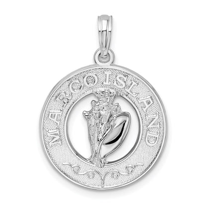 Sterling Silver De-Ani Rhodium-Plated Polished Marco Island With Shell Pendant
