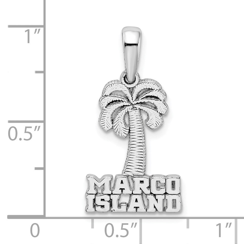 Sterling Silver De-Ani Rhodium-Plated Polished Marco Island Palm Tree Pendant