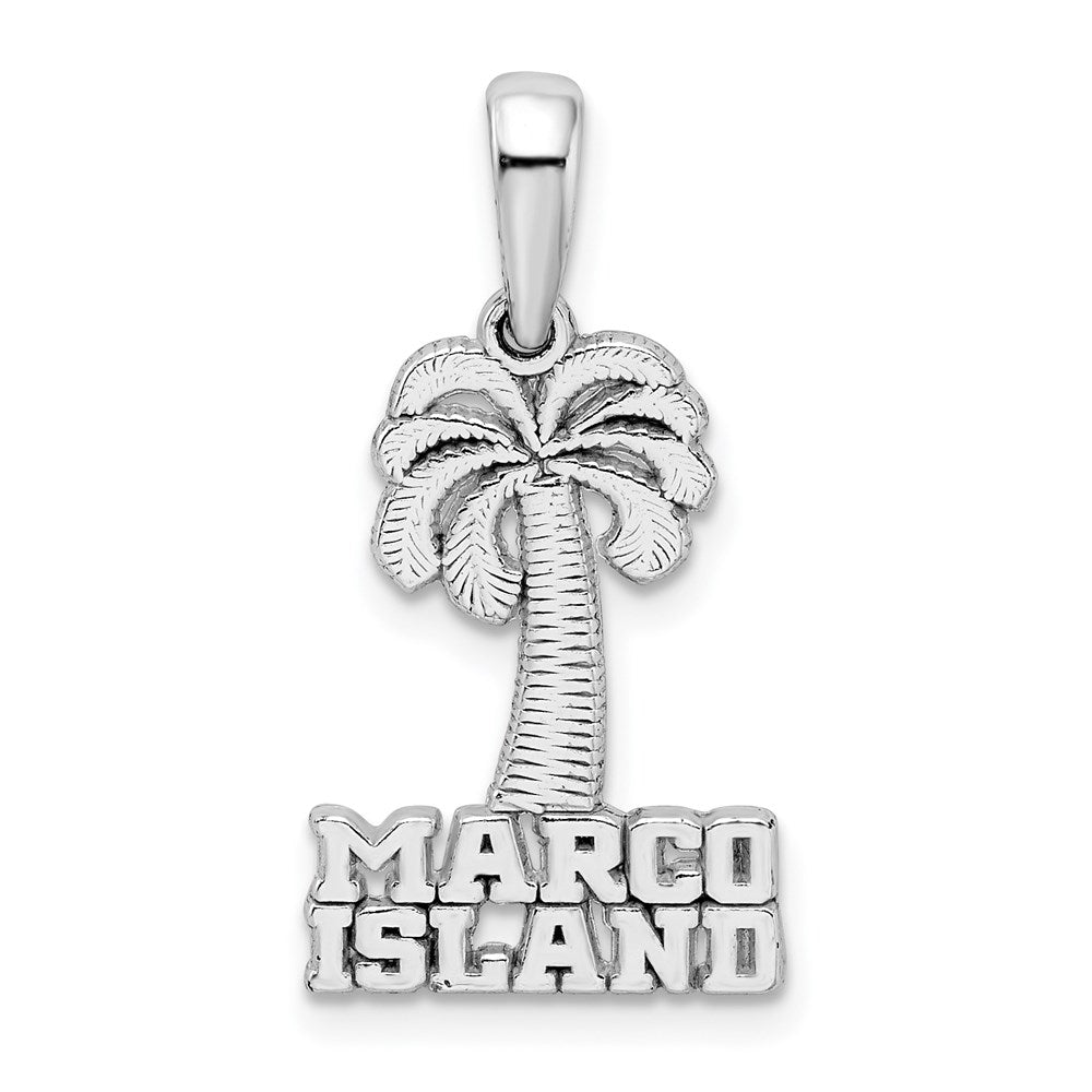Sterling Silver De-Ani Rhodium-Plated Polished Marco Island Palm Tree Pendant