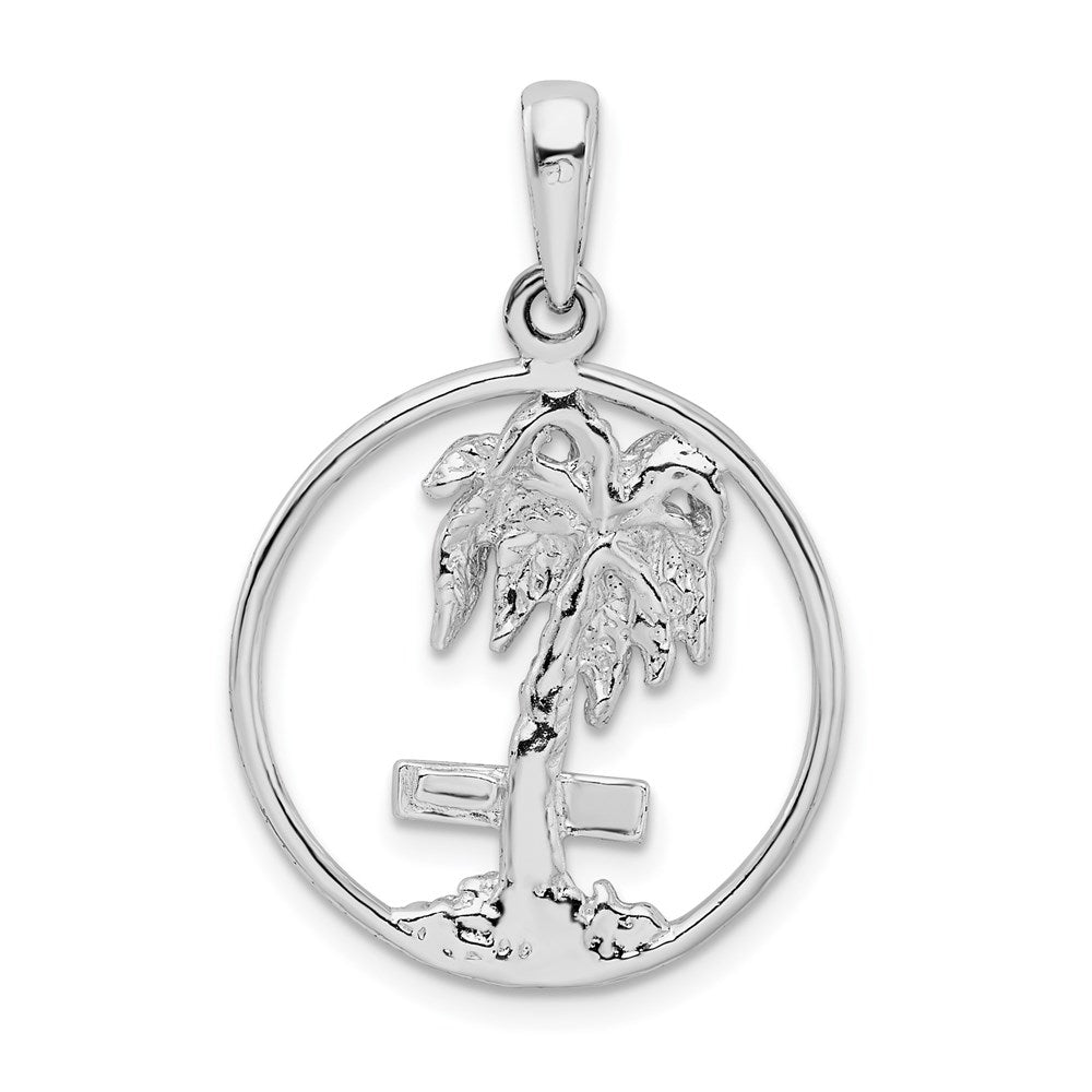 Sterling Silver De-Ani Rhodium-Plated Polished Marco Island Palm Tree Pendant