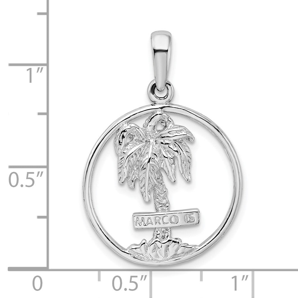 Sterling Silver De-Ani Rhodium-Plated Polished Marco Island Palm Tree Pendant