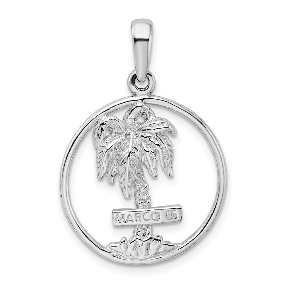 Sterling Silver De-Ani Rhodium-Plated Polished Marco Island Palm Tree Pendant