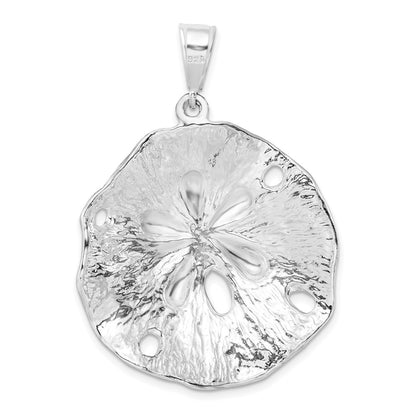 Sterling Silver De-Ani Rhodium-Plated Polished And Textured Beveled Sand Dollar Pendant