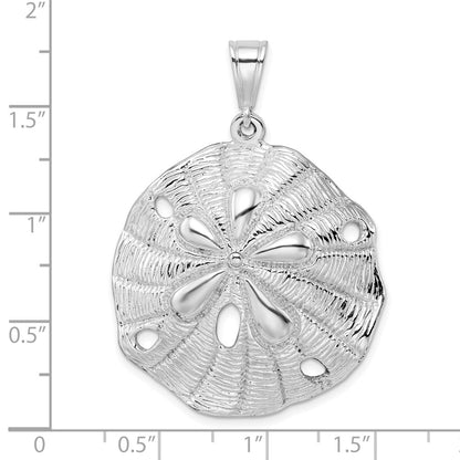 Sterling Silver De-Ani Rhodium-Plated Polished And Textured Beveled Sand Dollar Pendant