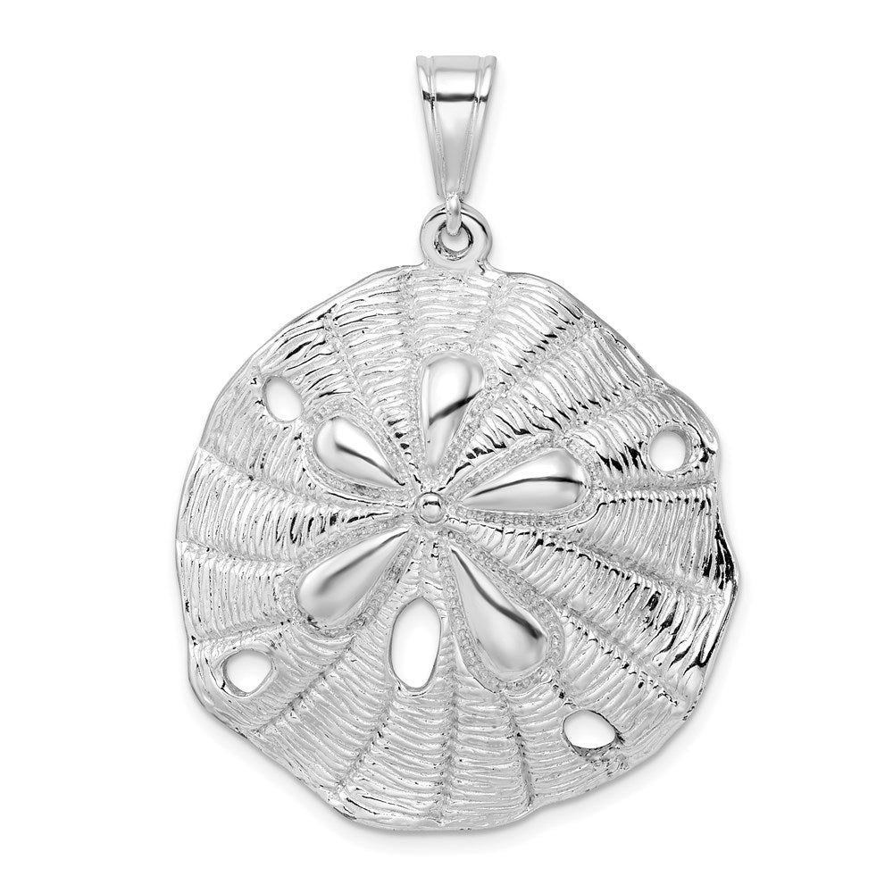 Sterling Silver De-Ani Rhodium-Plated Polished And Textured Beveled Sand Dollar Pendant