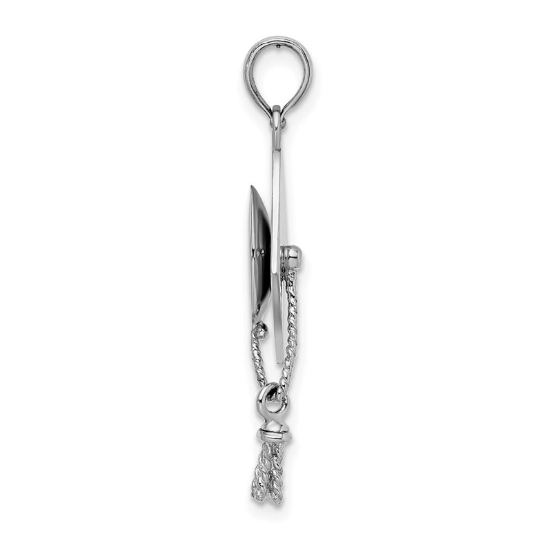 Sterling Silver De-Ani Rhodium-Plated Polished 3D Moveable Tassel Graduation Cap Pendant