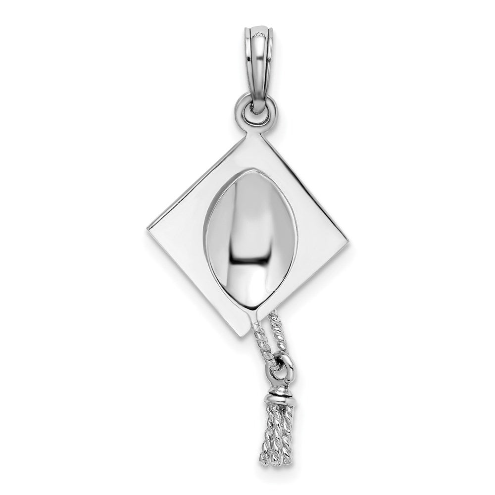 Sterling Silver De-Ani Rhodium-Plated Polished 3D Moveable Tassel Graduation Cap Pendant