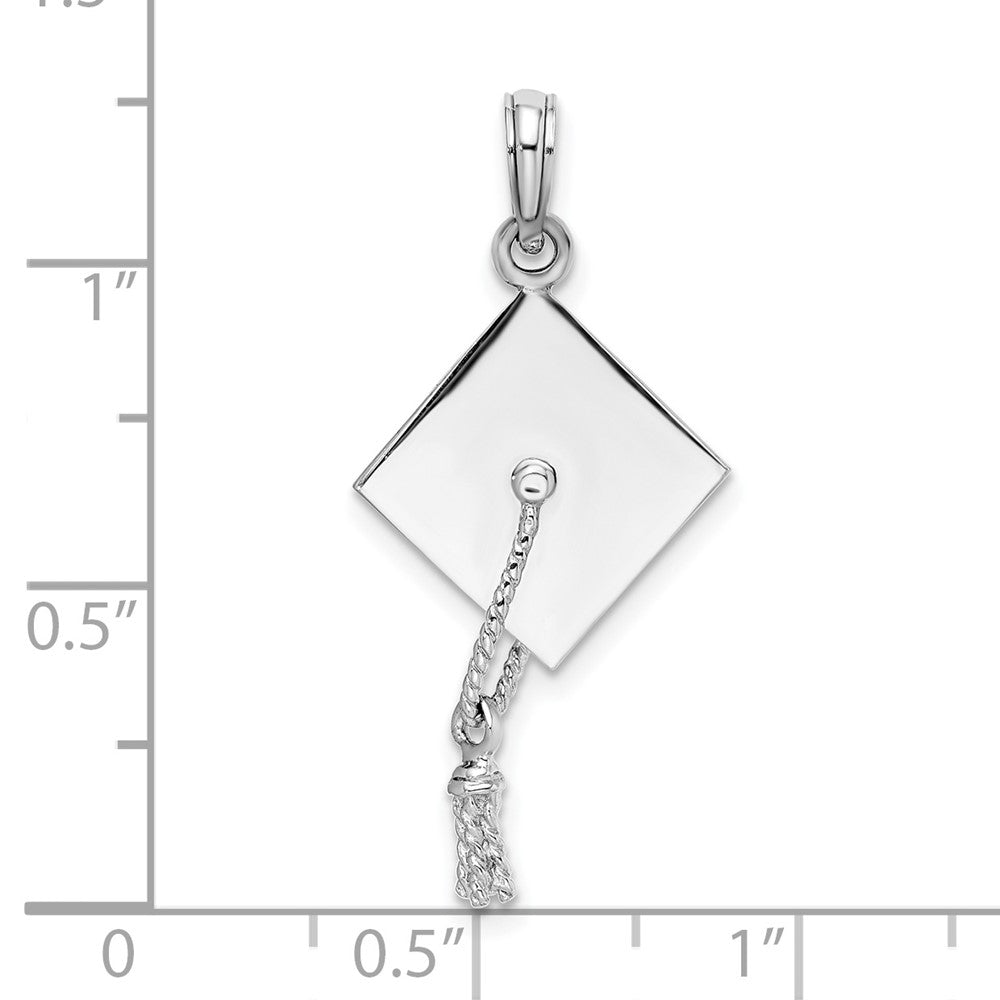 Sterling Silver De-Ani Rhodium-Plated Polished 3D Moveable Tassel Graduation Cap Pendant