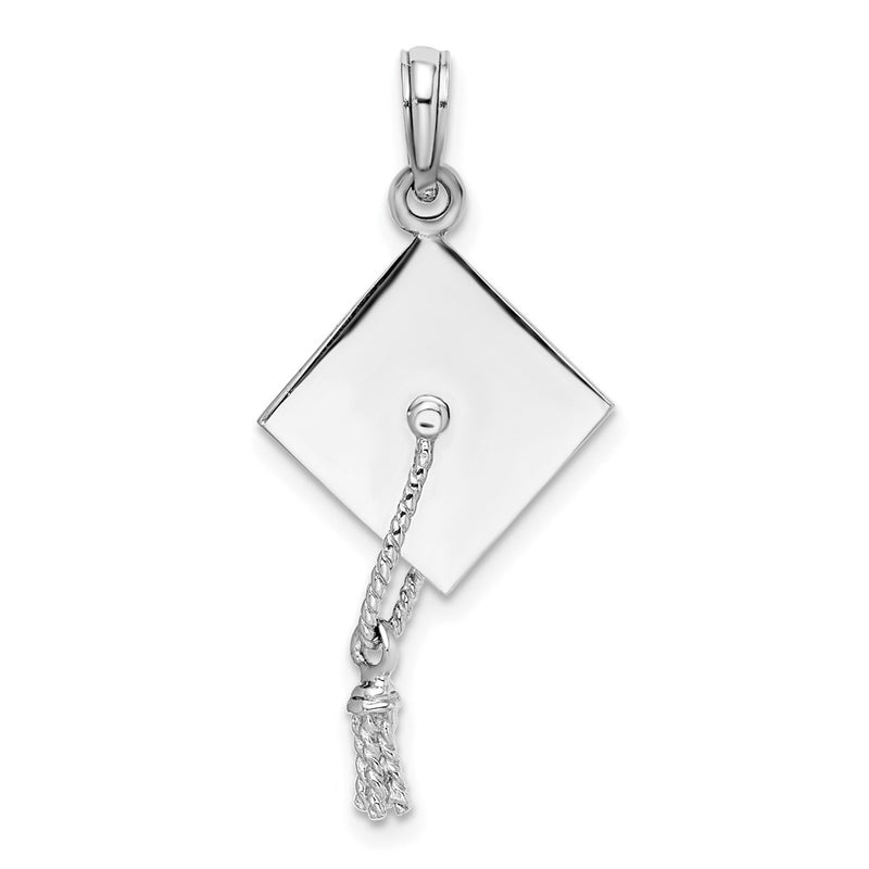 Sterling Silver De-Ani Rhodium-Plated Polished 3D Moveable Tassel Graduation Cap Pendant