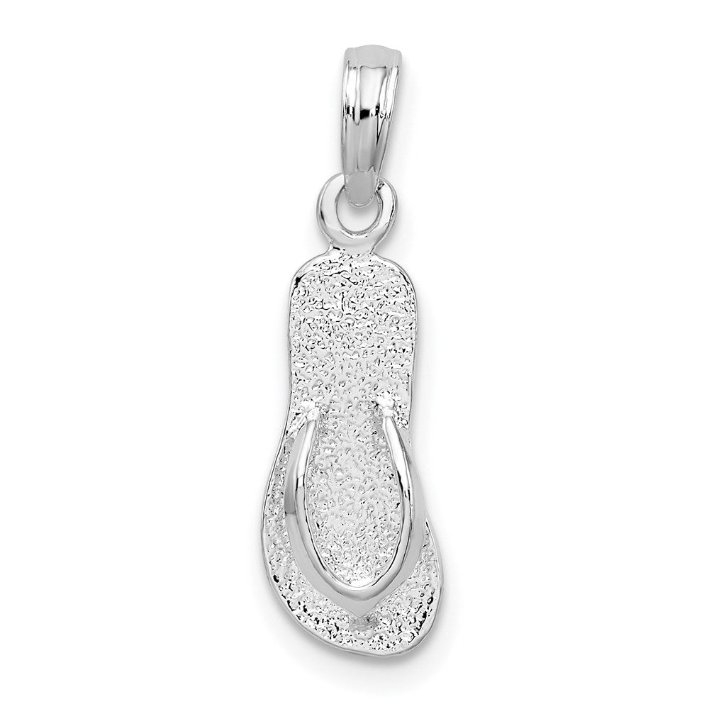 Sterling Silver De-Ani Rhodium-Plated Polished And Textured Flip Flop Pendant