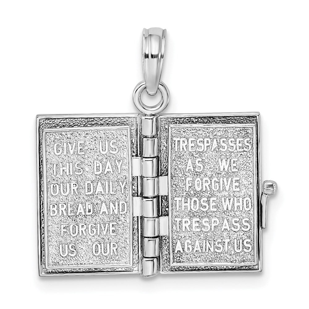 Sterling Silver De-Ani Rhodium-Plated 3D Moveable Lords Prayer Bible Pendant