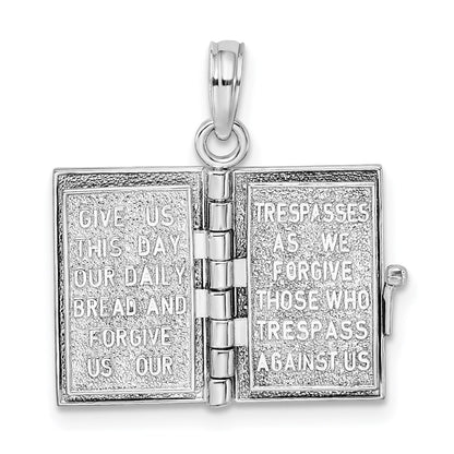 Sterling Silver De-Ani Rhodium-Plated 3D Moveable Lords Prayer Bible Pendant