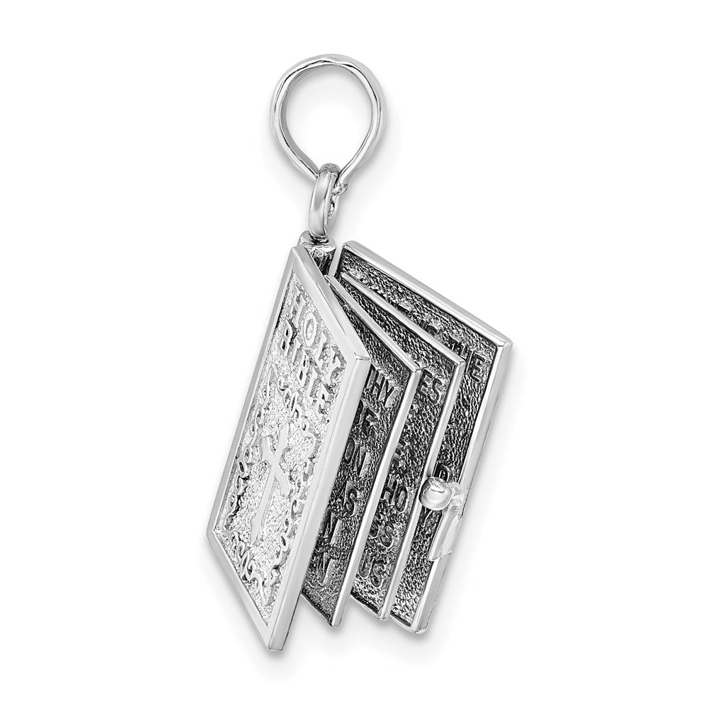 Sterling Silver De-Ani Rhodium-Plated 3D Moveable Lords Prayer Bible Pendant