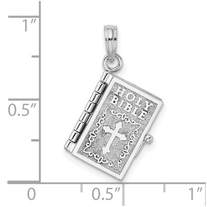 Sterling Silver De-Ani Rhodium-Plated 3D Moveable Lords Prayer Bible Pendant