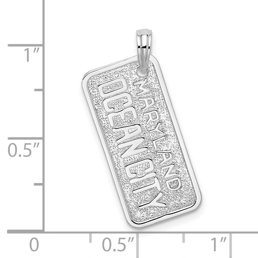 Sterling Silver De-Ani Rhodium-Plated Polished And Textured Ocean City Maryland License Plate Pendant