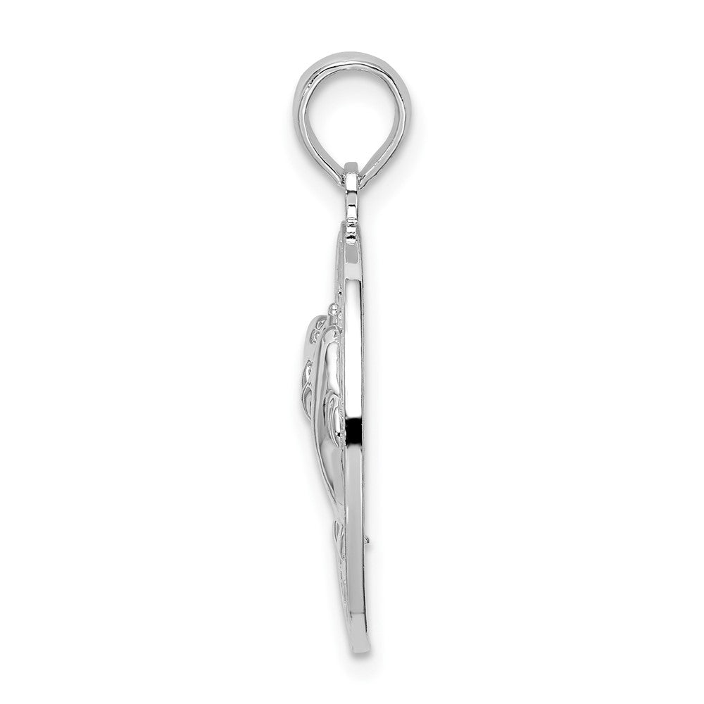Sterling Silver De-Ani Rhodium-Plated Polished And Textured South Beach Dolphin Pendant