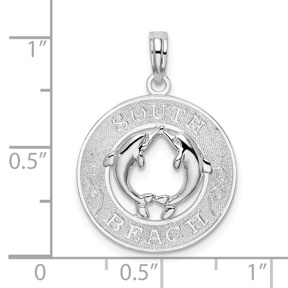 Sterling Silver De-Ani Rhodium-Plated Polished And Textured South Beach Dolphin Pendant