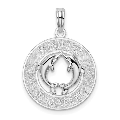 Sterling Silver De-Ani Rhodium-Plated Polished And Textured South Beach Dolphin Pendant
