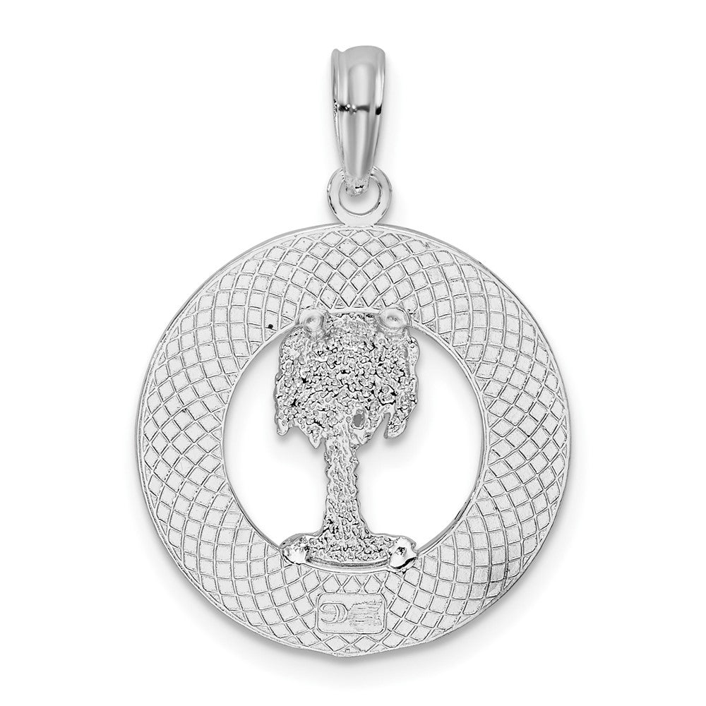 Sterling Silver De-Ani Rhodium-Plated Polished And Textured South Beach Palm Tree Pendant