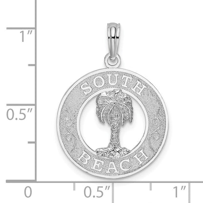 Sterling Silver De-Ani Rhodium-Plated Polished And Textured South Beach Palm Tree Pendant