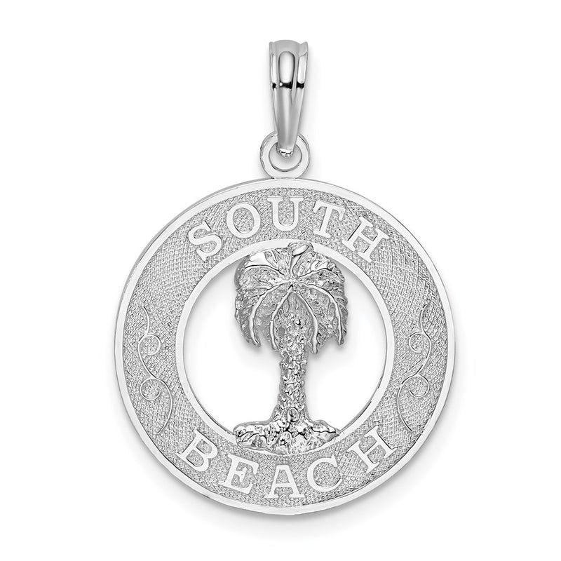 Sterling Silver De-Ani Rhodium-Plated Polished And Textured South Beach Palm Tree Pendant