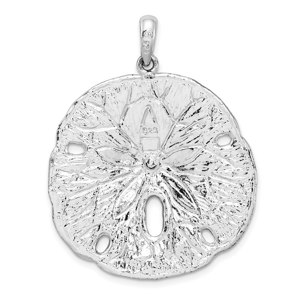 Sterling Silver De-Ani Rhodium-Plated Polished And Textured Large Sand Dollar Pendant