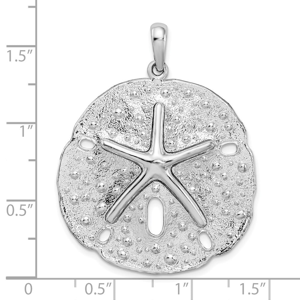 Sterling Silver De-Ani Rhodium-Plated Polished And Textured Large Sand Dollar Pendant