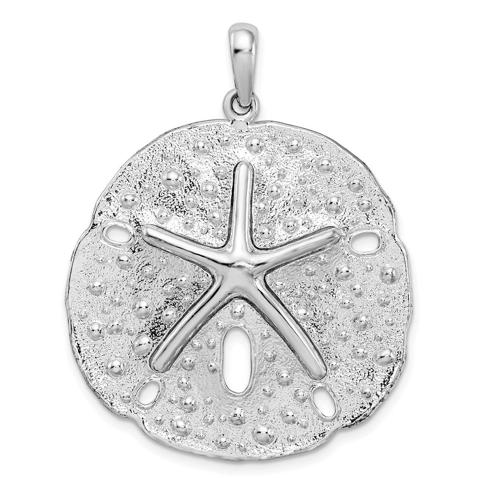 Sterling Silver De-Ani Rhodium-Plated Polished And Textured Large Sand Dollar Pendant