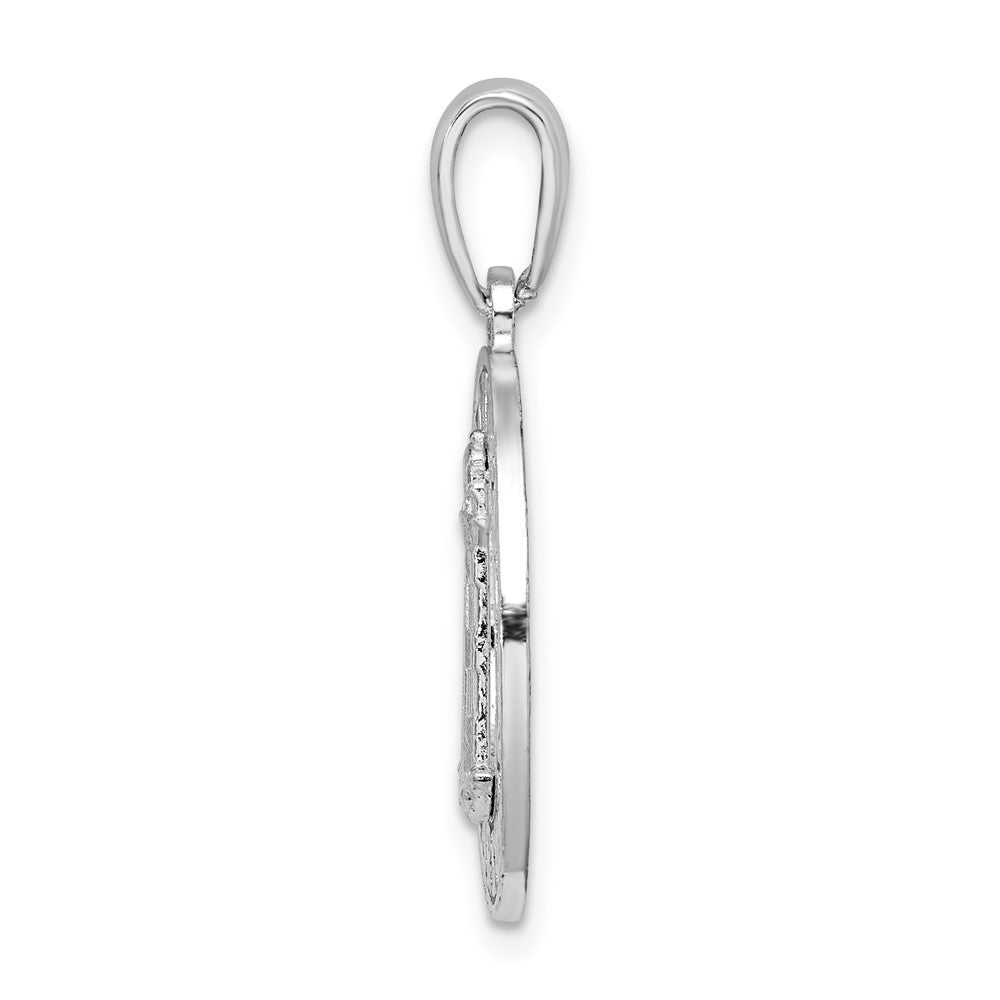 Sterling Silver De-Ani Rhodium-Plated Polished Booth Bay Lighthouse Circle Pendant