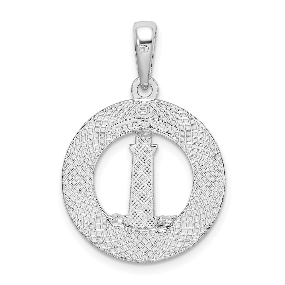 Sterling Silver De-Ani Rhodium-Plated Polished Booth Bay Lighthouse Circle Pendant