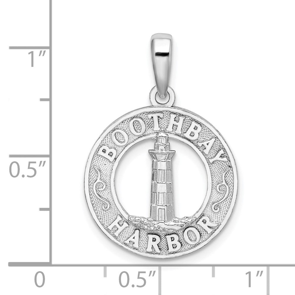 Sterling Silver De-Ani Rhodium-Plated Polished Booth Bay Lighthouse Circle Pendant