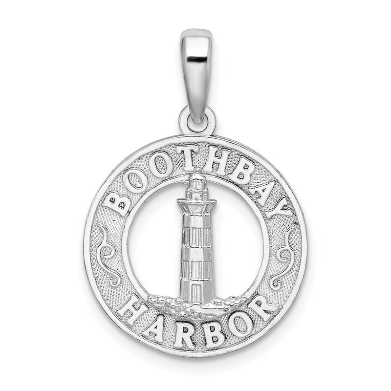Sterling Silver De-Ani Rhodium-Plated Polished Booth Bay Lighthouse Circle Pendant