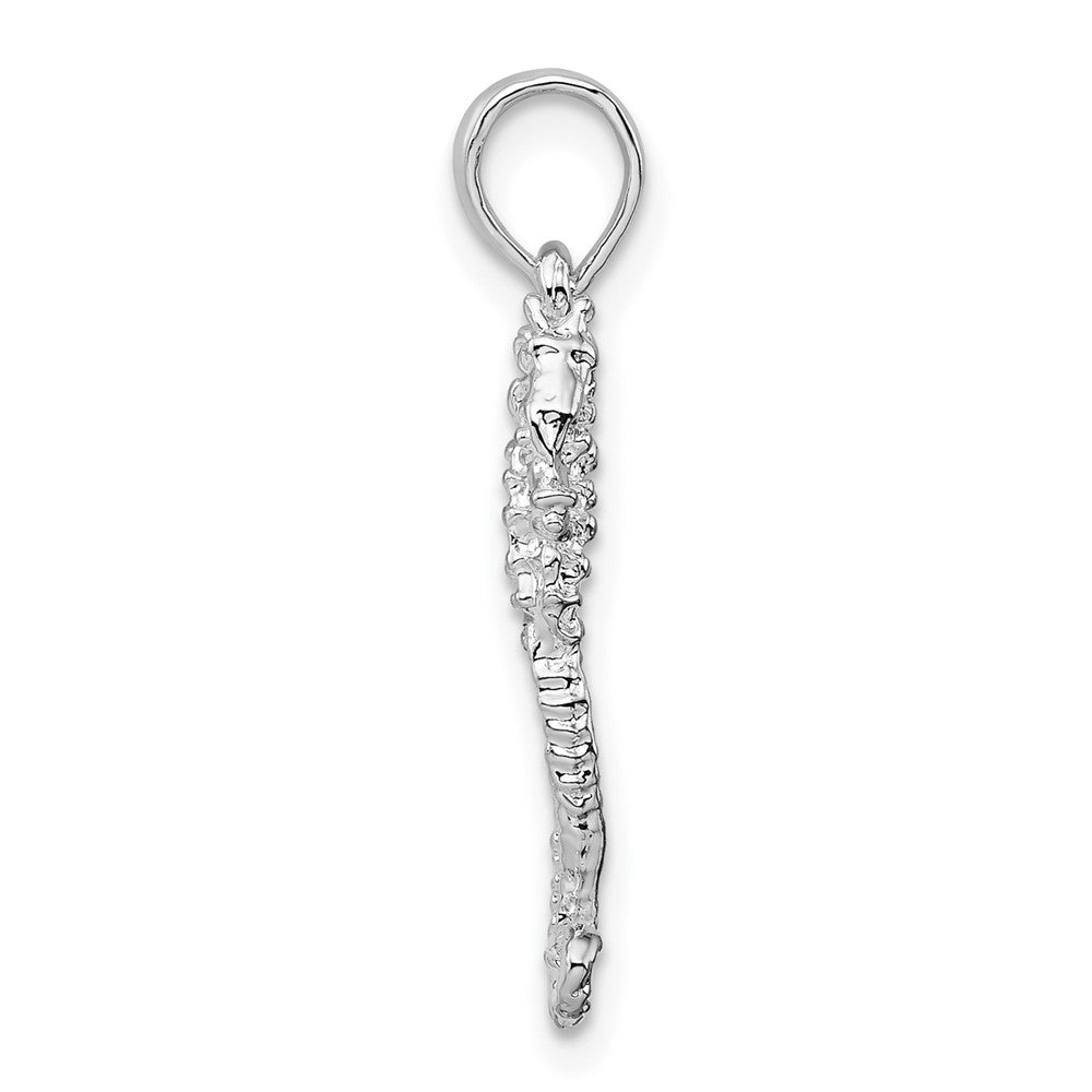 Sterling Silver De-Ani Rhodium-Plated Polished And Textured 3D Sea Horse Pendant