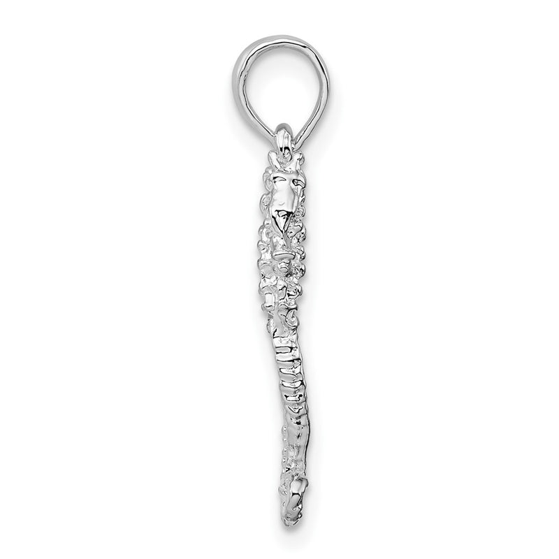 Sterling Silver De-Ani Rhodium-Plated Polished And Textured 3D Sea Horse Pendant