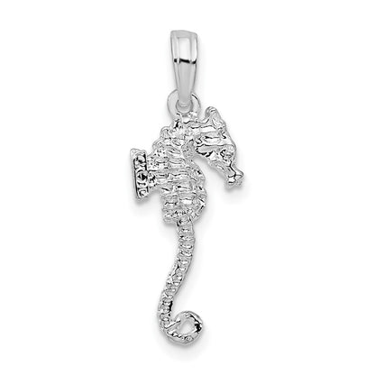 Sterling Silver De-Ani Rhodium-Plated Polished And Textured 3D Sea Horse Pendant