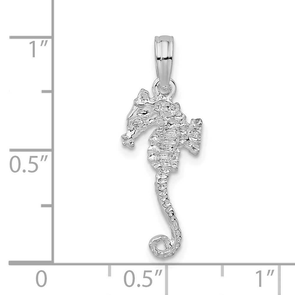 Sterling Silver De-Ani Rhodium-Plated Polished And Textured 3D Sea Horse Pendant