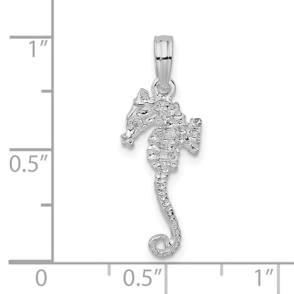 Sterling Silver De-Ani Rhodium-Plated Polished And Textured 3D Sea Horse Pendant