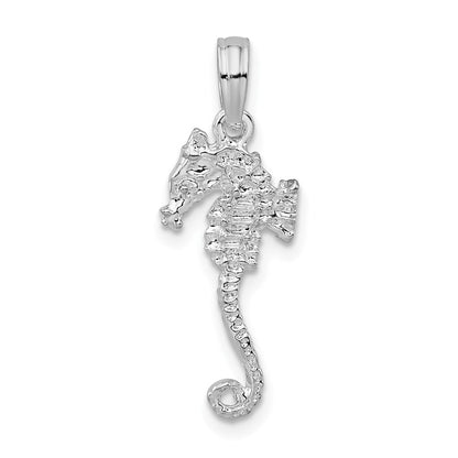 Sterling Silver De-Ani Rhodium-Plated Polished And Textured 3D Sea Horse Pendant