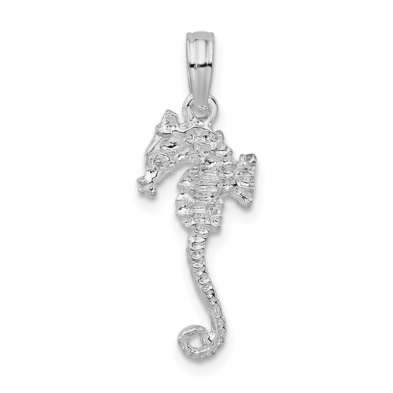 Sterling Silver De-Ani Rhodium-Plated Polished And Textured 3D Sea Horse Pendant