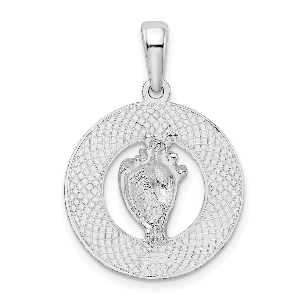 Sterling Silver De-Ani Rhodium-Plated Polished St. Augustine With Shell Circle Pendant