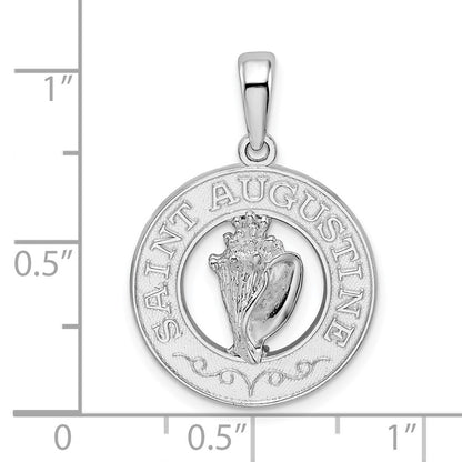 Sterling Silver De-Ani Rhodium-Plated Polished St. Augustine With Shell Circle Pendant