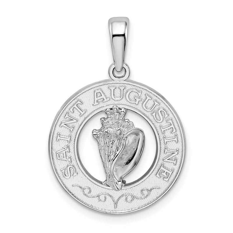 Sterling Silver De-Ani Rhodium-Plated Polished St. Augustine With Shell Circle Pendant