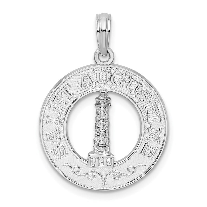 Sterling Silver De-Ani Rhodium-Plated St. Augustine With Lighthouse Circle Pendant