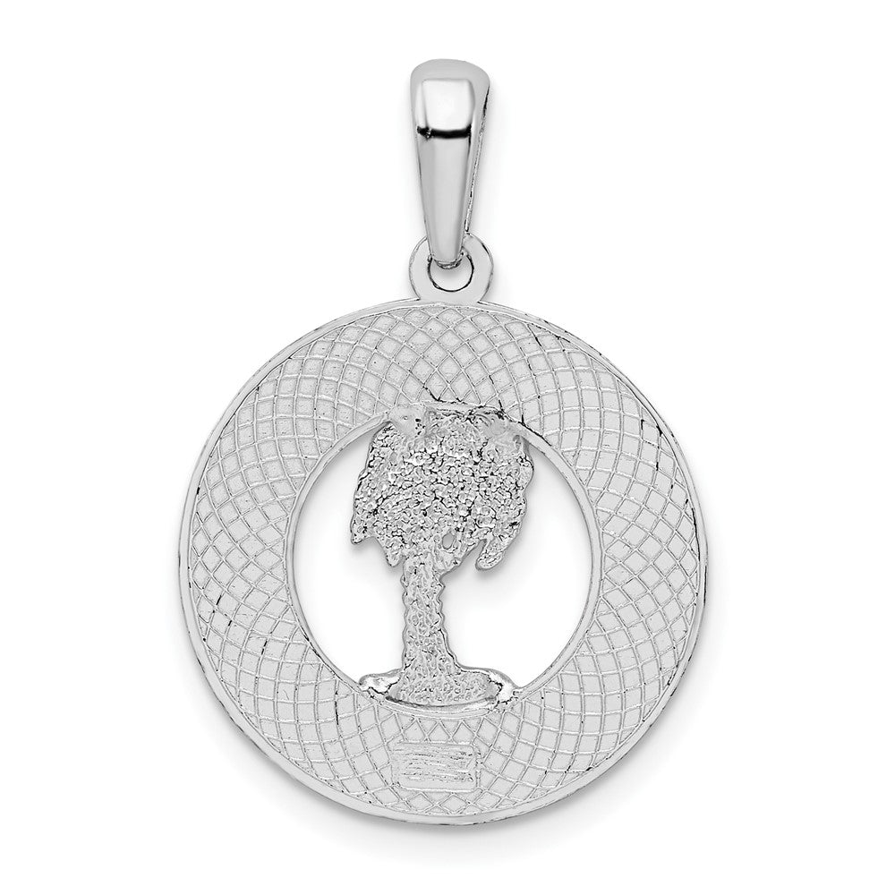 Sterling Silver De-Ani Rhodium-Plated St. Augustine With Palm Tree Circle Pendant