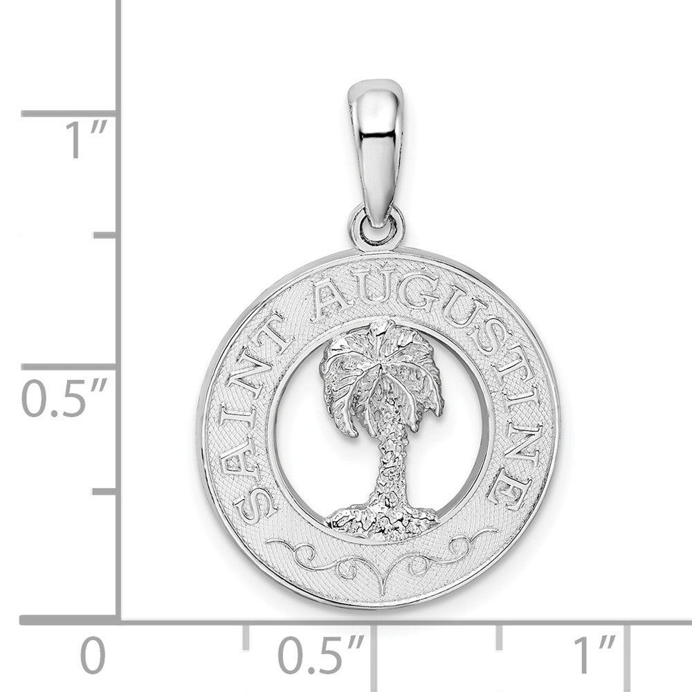Sterling Silver De-Ani Rhodium-Plated St. Augustine With Palm Tree Circle Pendant