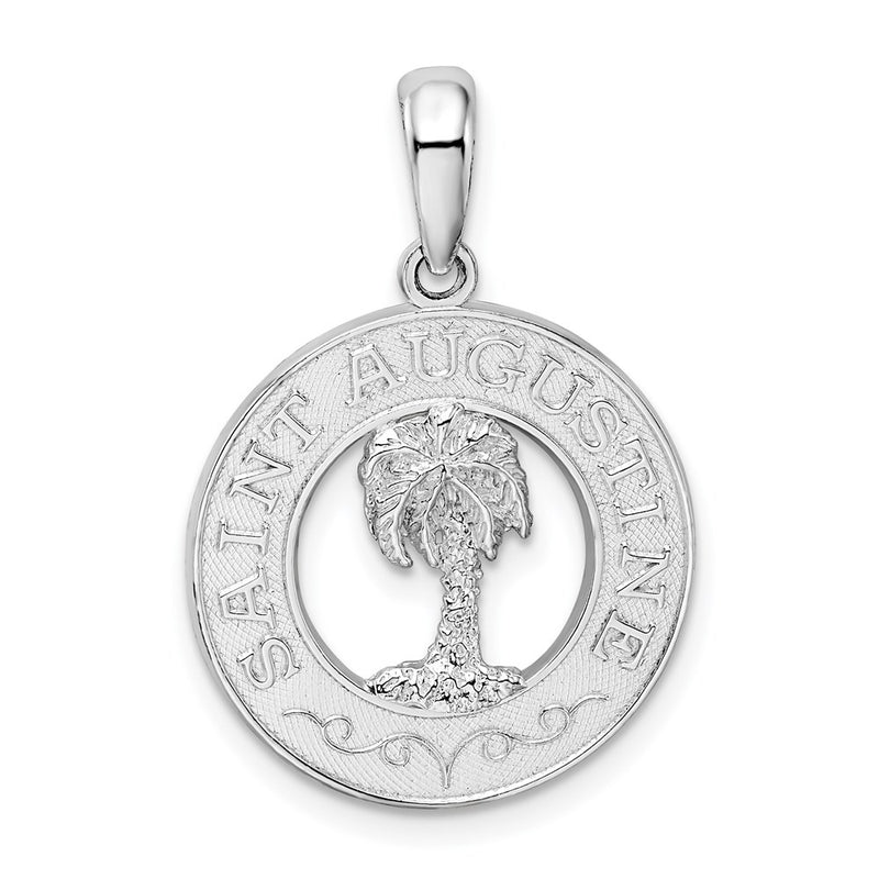 Sterling Silver De-Ani Rhodium-Plated St. Augustine With Palm Tree Circle Pendant