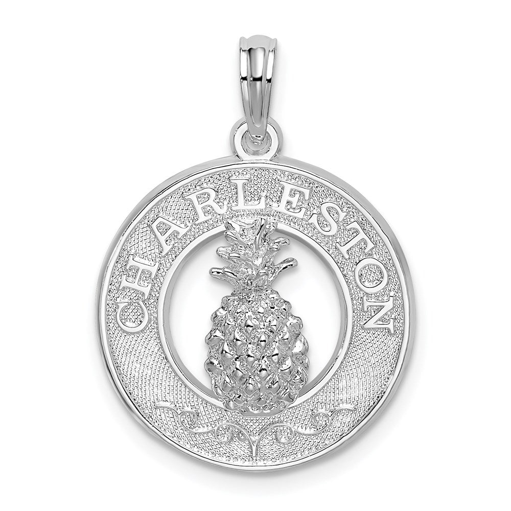 Sterling Silver De-Ani Rhodium-Plated Charleston With Pineapple Circle Pendant