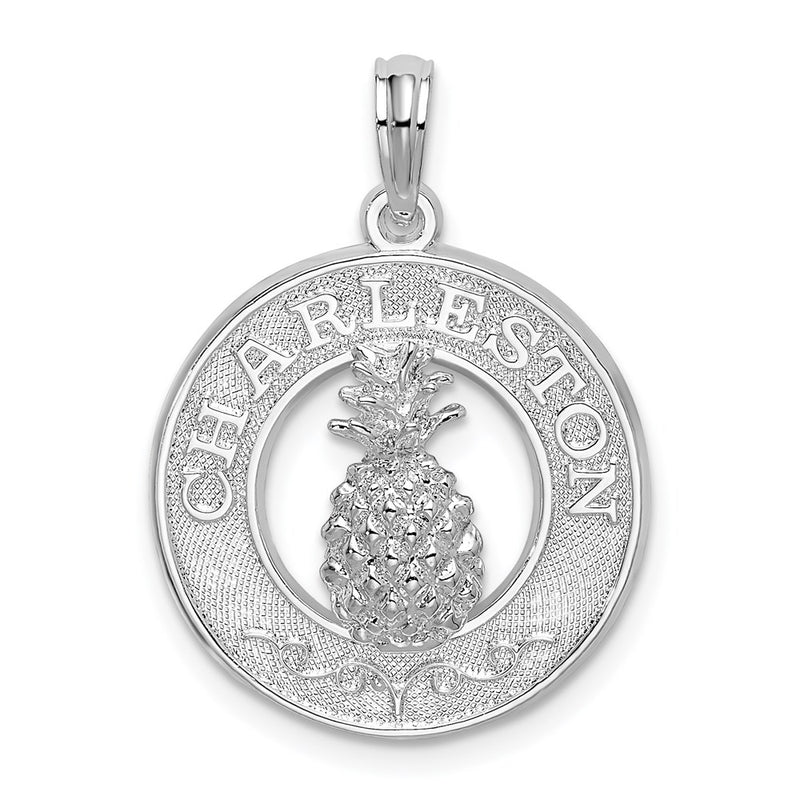 Sterling Silver De-Ani Rhodium-Plated Charleston With Pineapple Circle Pendant