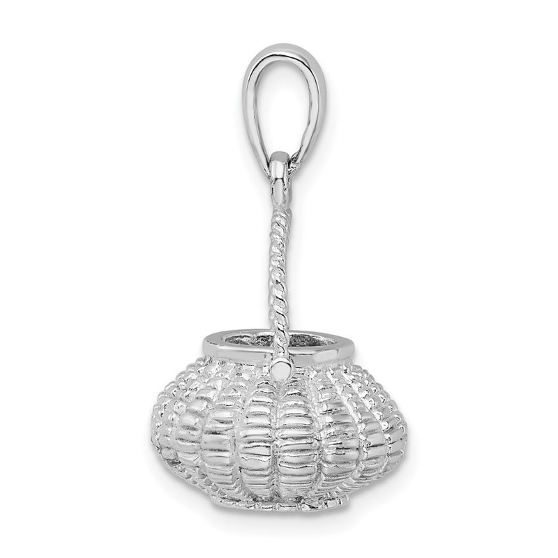 Sterling Silver De-Ani Rhodium-Plated 3D Flower Basket Moveable Handle Pendant